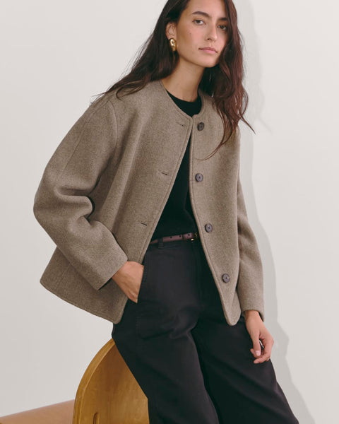 【新品】Clane COLLARLESS WOOL COCOON COAT Italian Wool Cocoon Coat