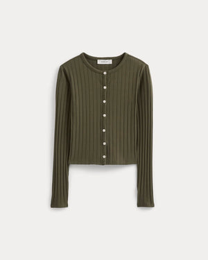 Cardigan in Pointelle | Olive Night
