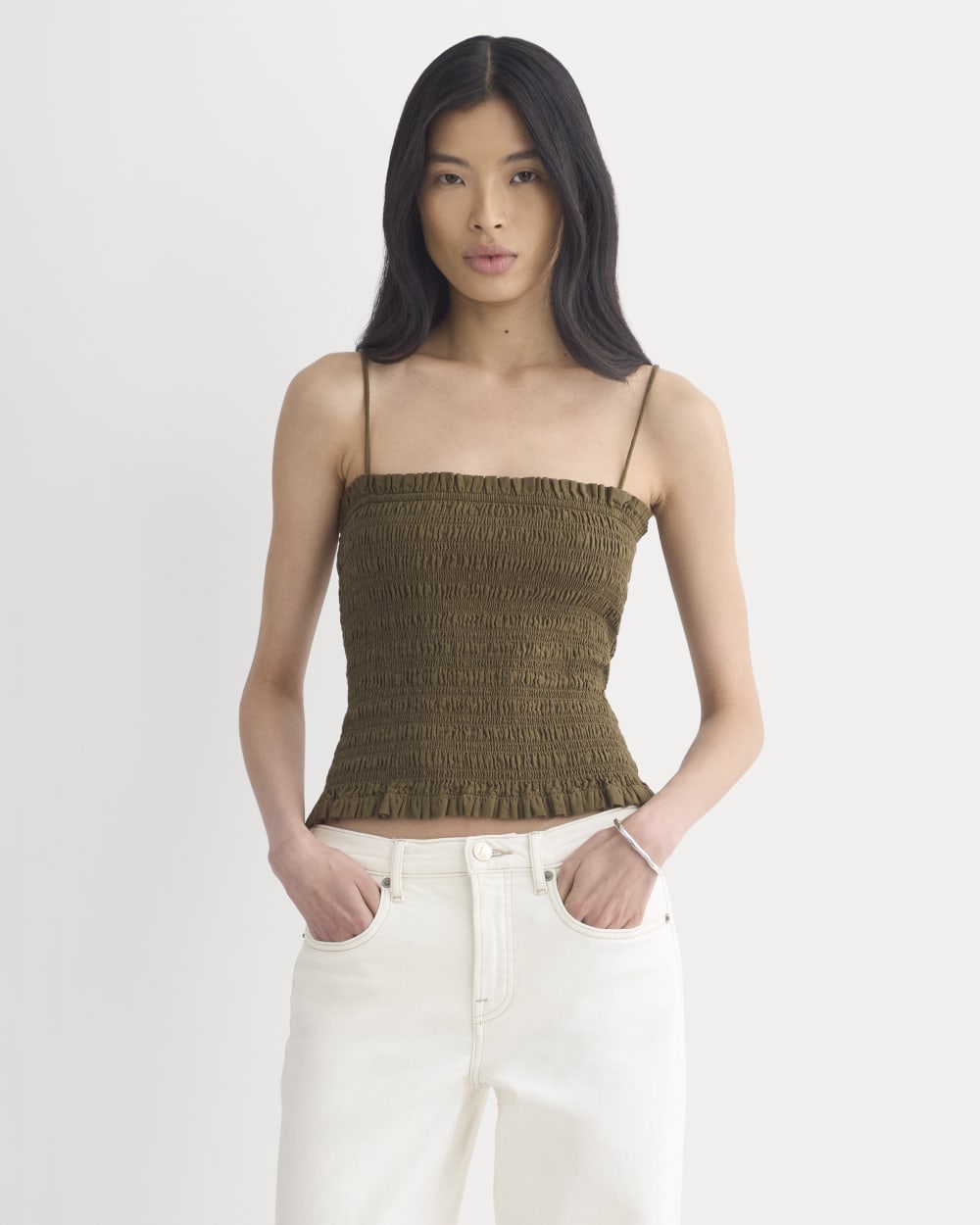 womens-gauze-smocked-cami-beech | primary
