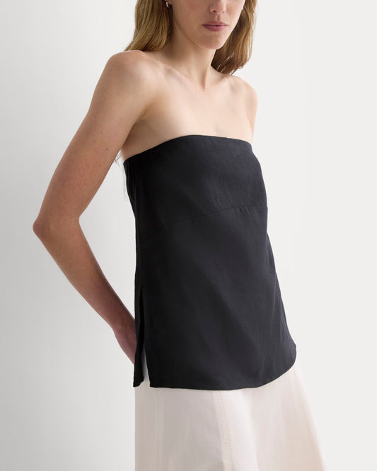 womens-tube-top-in-stretch-linen-black | primary
