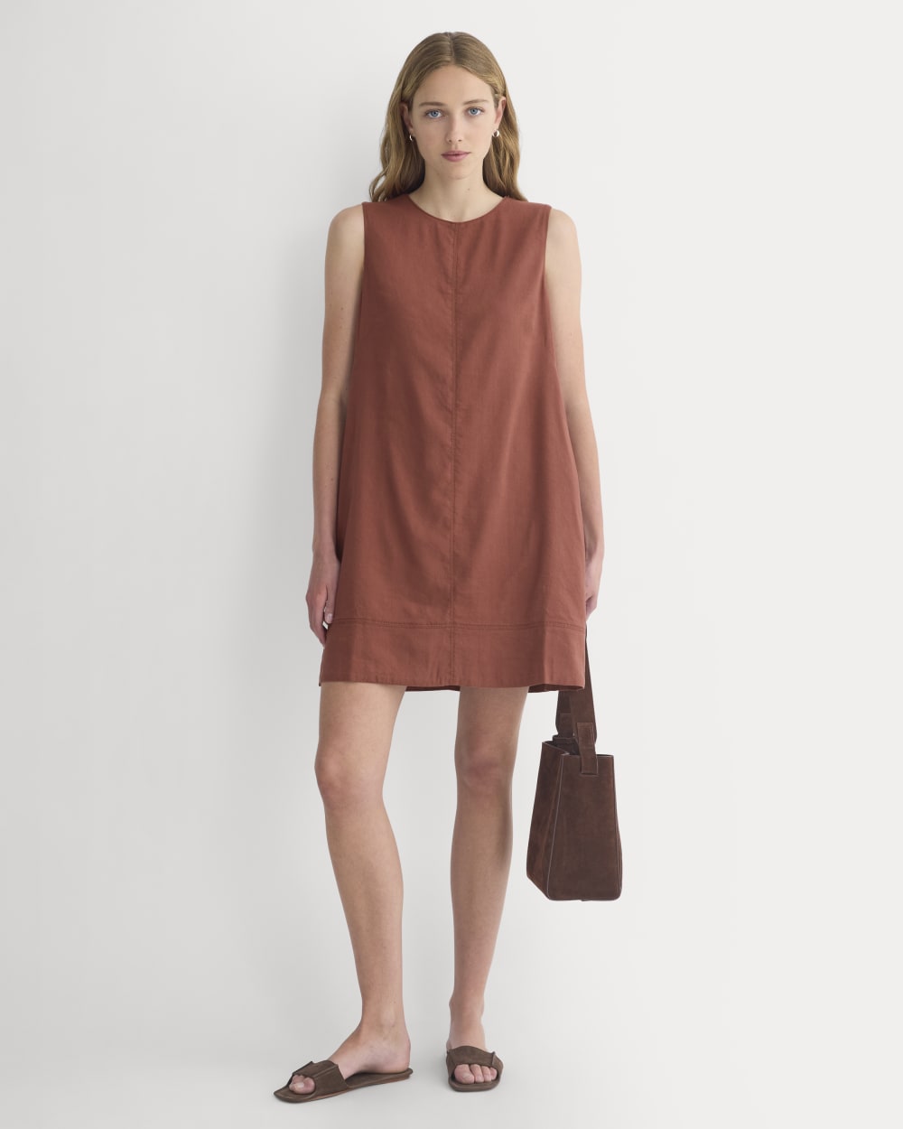 womens-shift-dress-in-stretch-linen-henna-red | primary