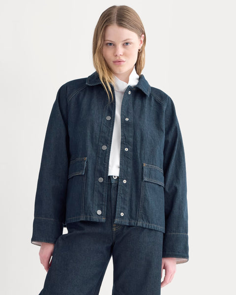 Everlane Cropped Denim Jacket in Garment-Dyed Indigo, Size Medium Everlane Cropped Denim Jacket in Garment-Dyed Indigo, Size Medium