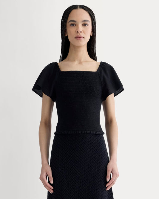 womens-gauze-smocked-top-black | primary