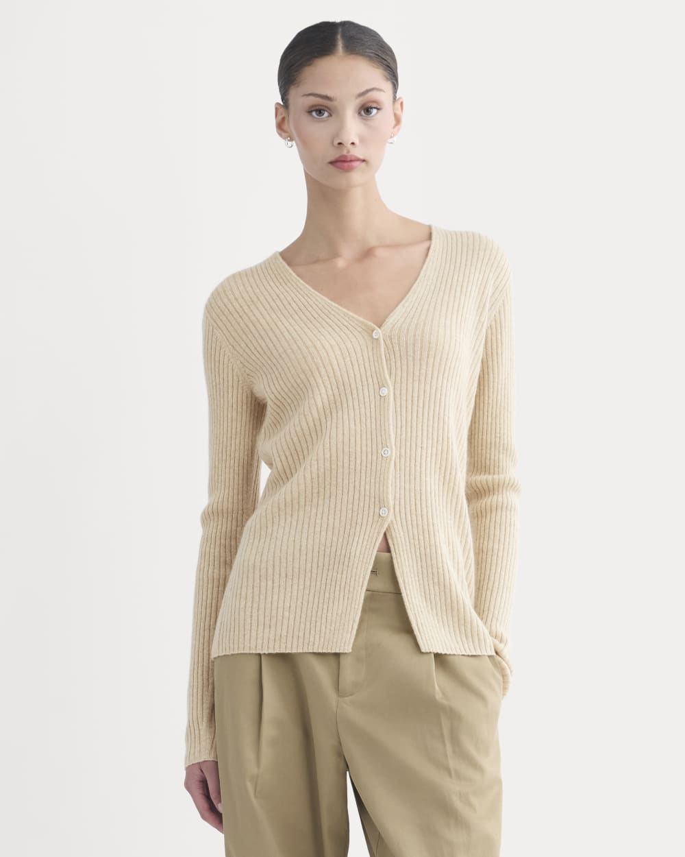 Cashmere Ribbed V-Neck Cardigan