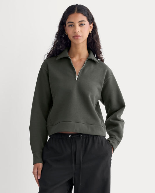 womens-luxe-fleece-zip-polo-washed-black | primary