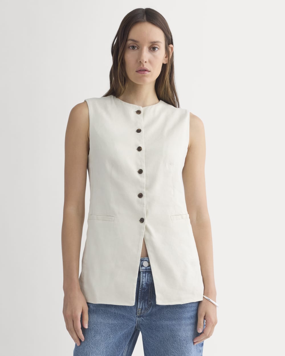 Long Vest in Stretch Linen