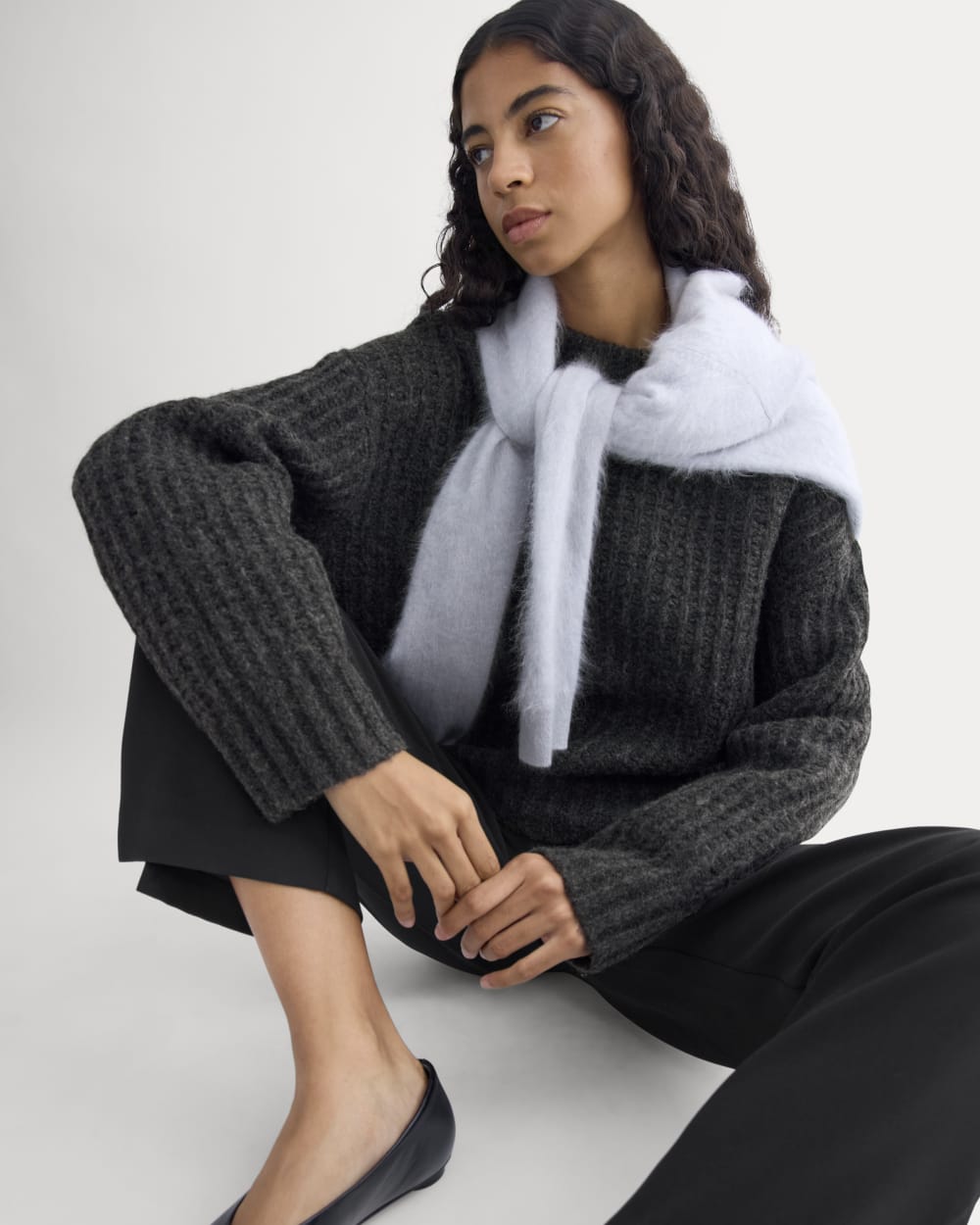 Waffle Sweater in Cloud | Heathered Soot – Everlane