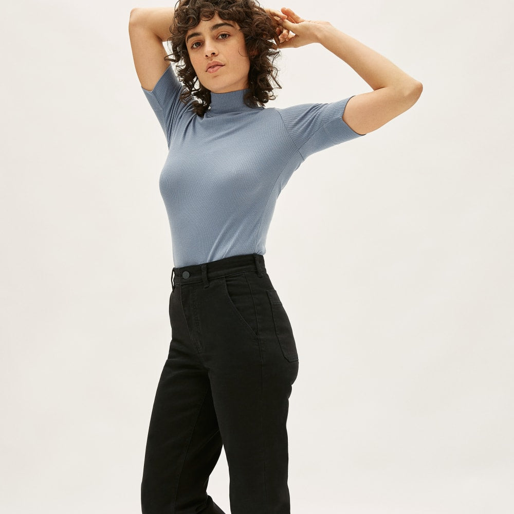 Pantalone Everlane Donna Gamba Dritta A Vita Alta Nero Taglia 2 - Cotone Elasticizzato Cropped - Foto 3