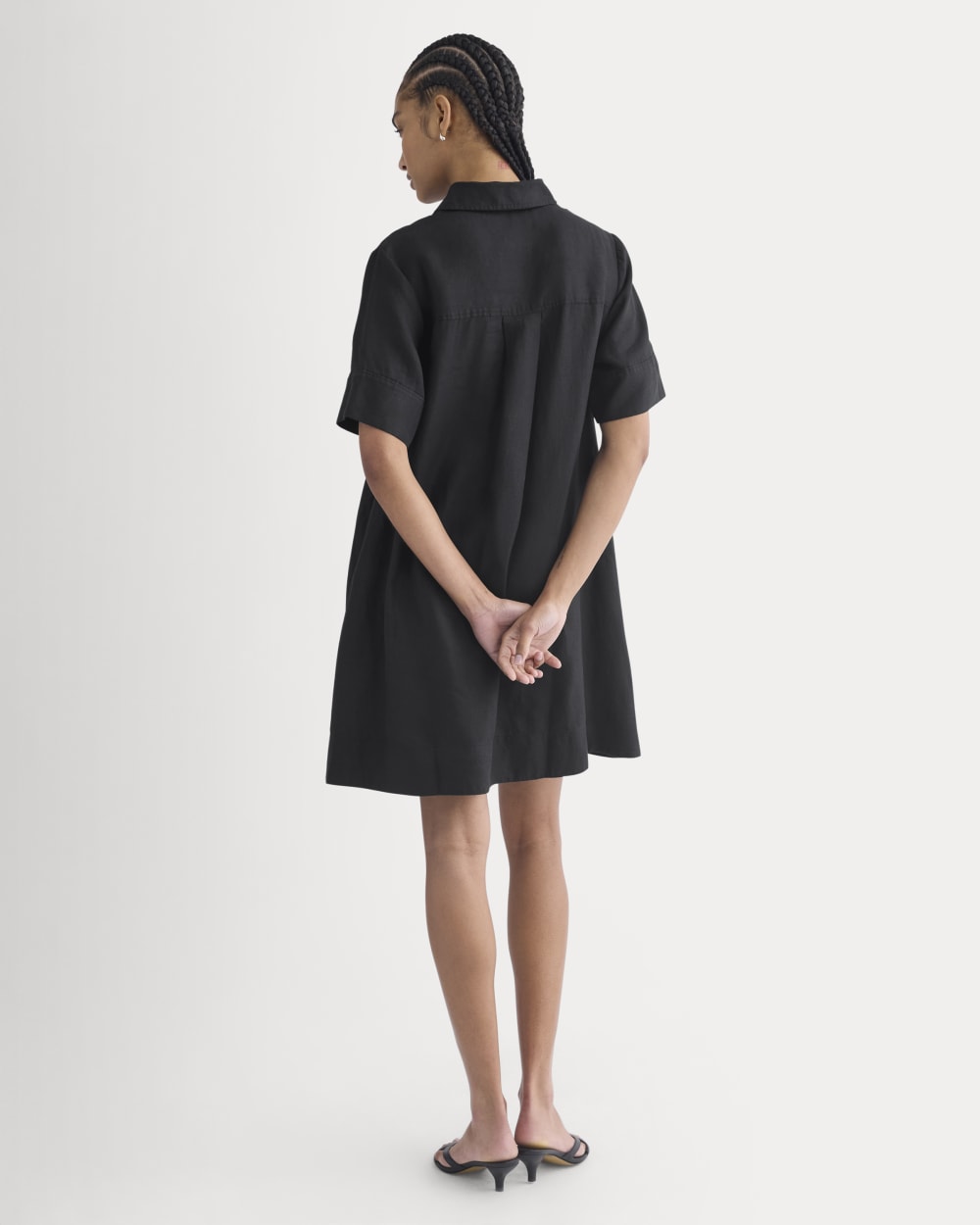 Everlane Mini Popover Shirtdress, Linen, Black, Size XL