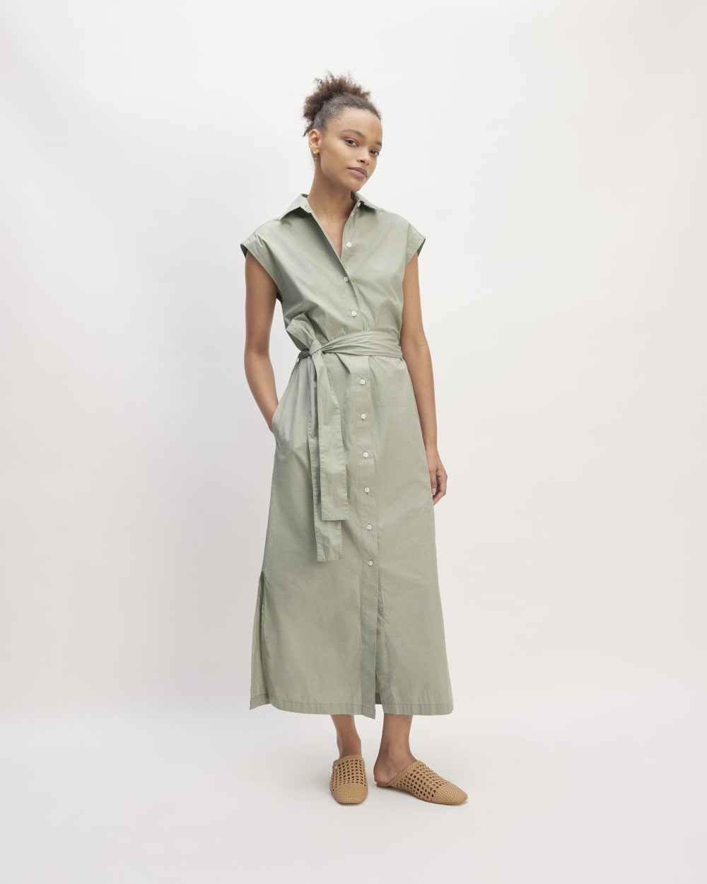 womens-supima-cotton-ss-shirt-dress-sage-green | primary