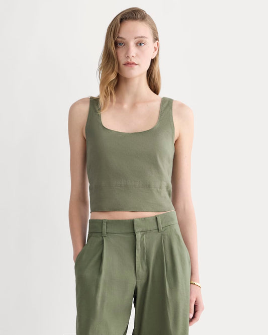 womens-square-tank-in-stretch-linen-lichen-green | primary