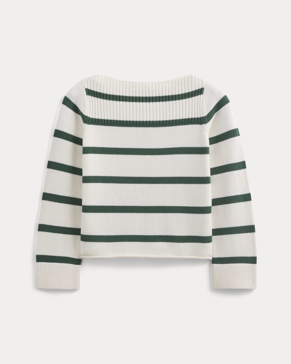 womens-striped-boatneck-sweater-cotton-hunter-green-bone | alt