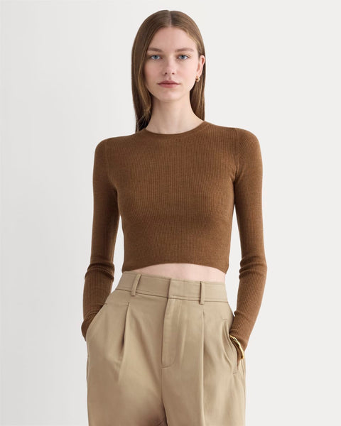 The Cropped Crew Top in Ultrafine Merino | Heathered Toffee – Everlane