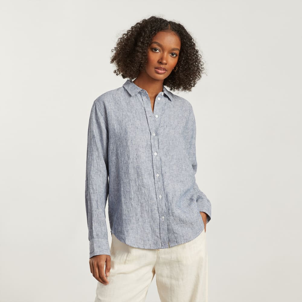womens-relaxed-linen-shirt-blue-pinstripe | primary