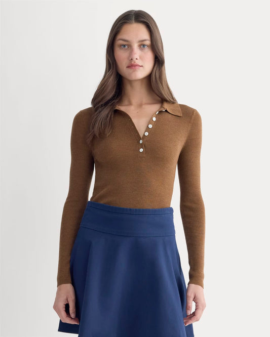 womens-ultrafine-merino-ribbed-polo-heather-toffee | primary
