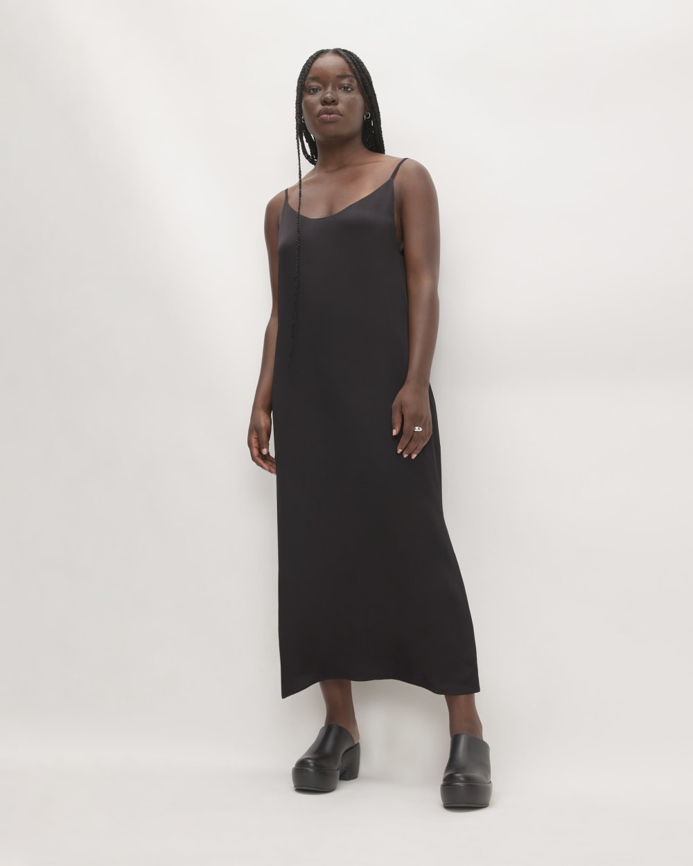 womens-hammered-satin-slip-dress-black | primary
