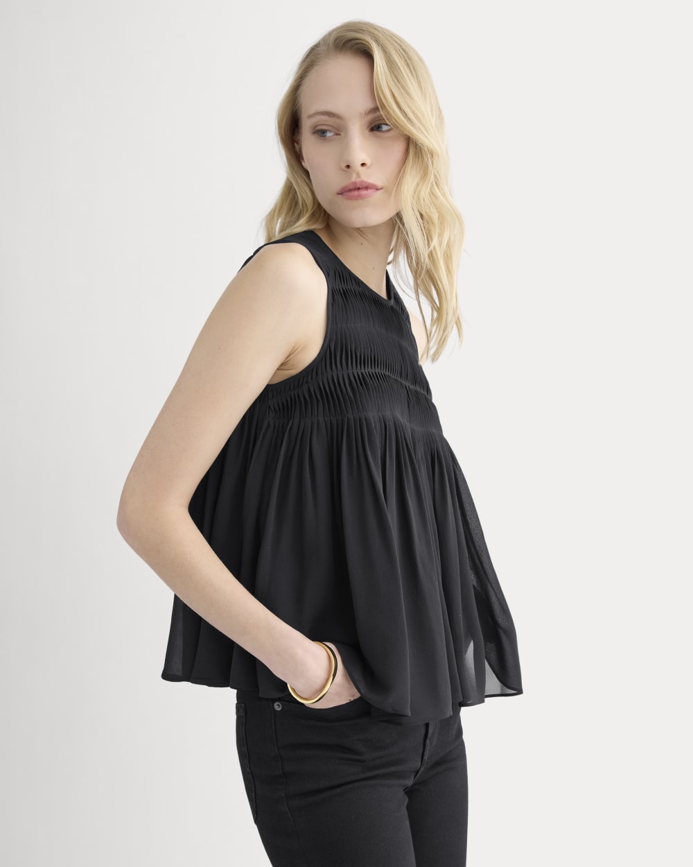 Twisted Pleat Tank in Silk Georgette