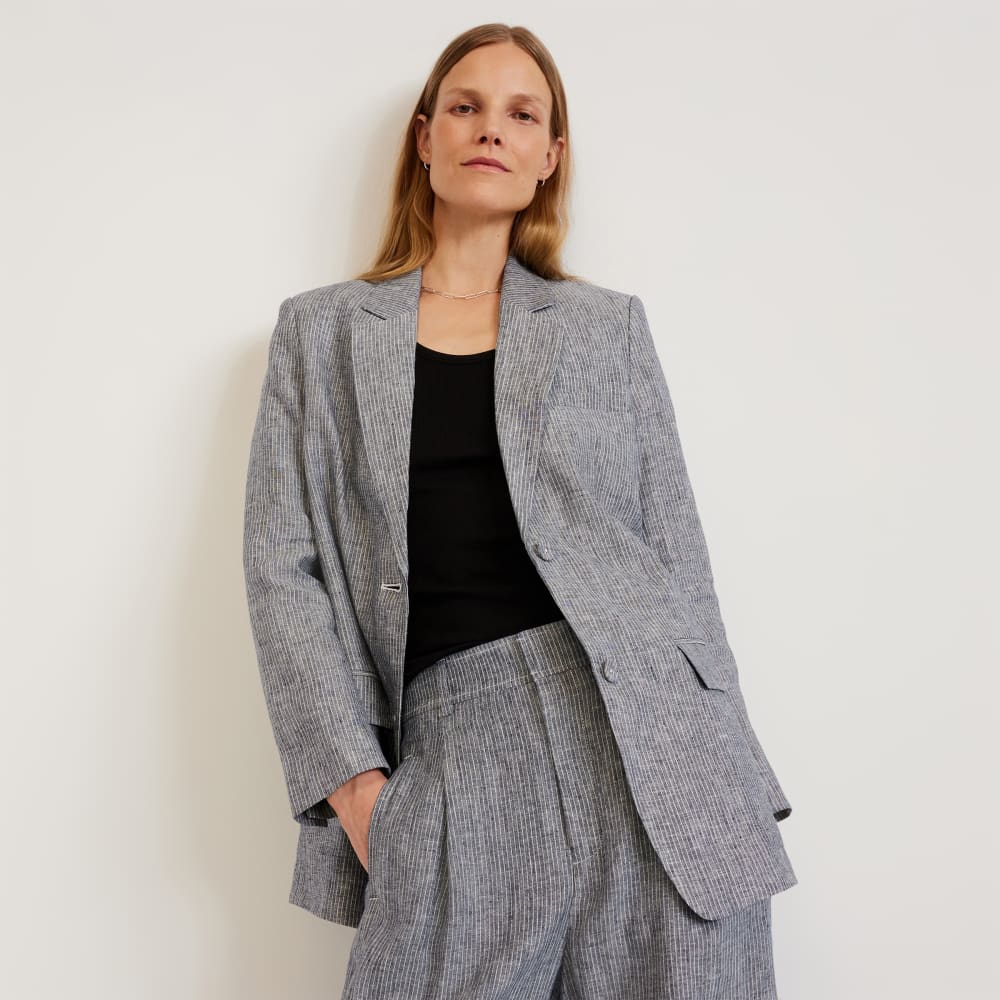 womens-linen-oversized-blazer-canvas-tan-navy | primary