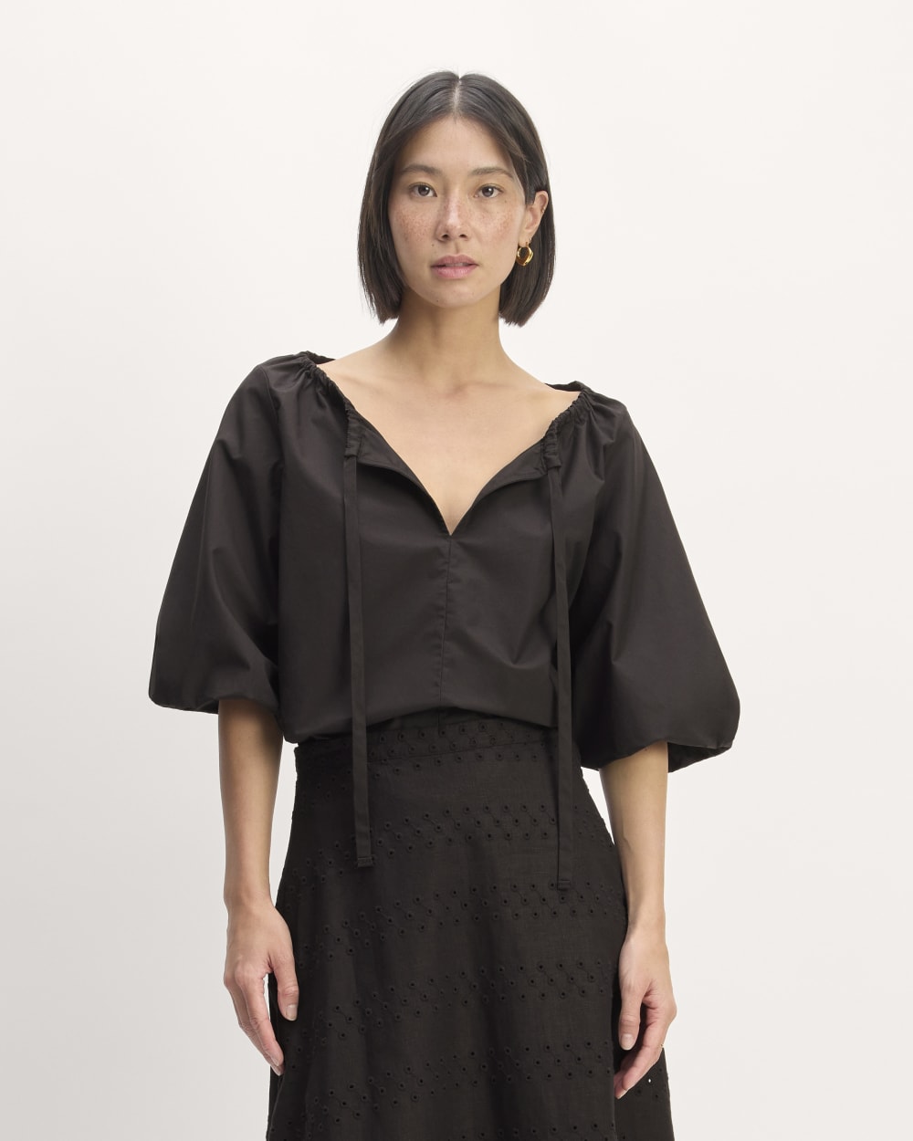 womens-supima-puff-sleeve-top-black | primary