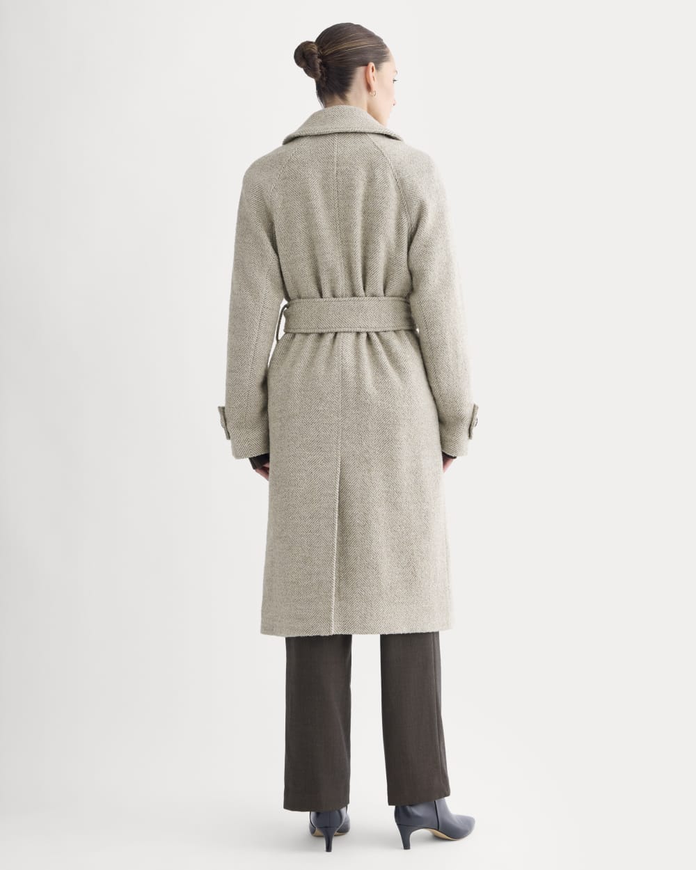 Italian Belted Overcoat | Taupe Herringbone