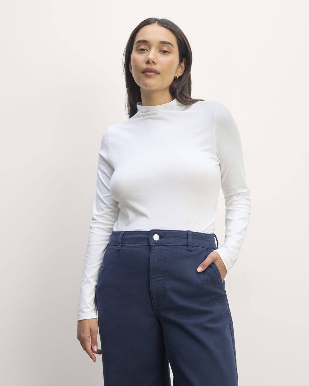 womens-supima-funnel-neck-ls-tee-white | primary