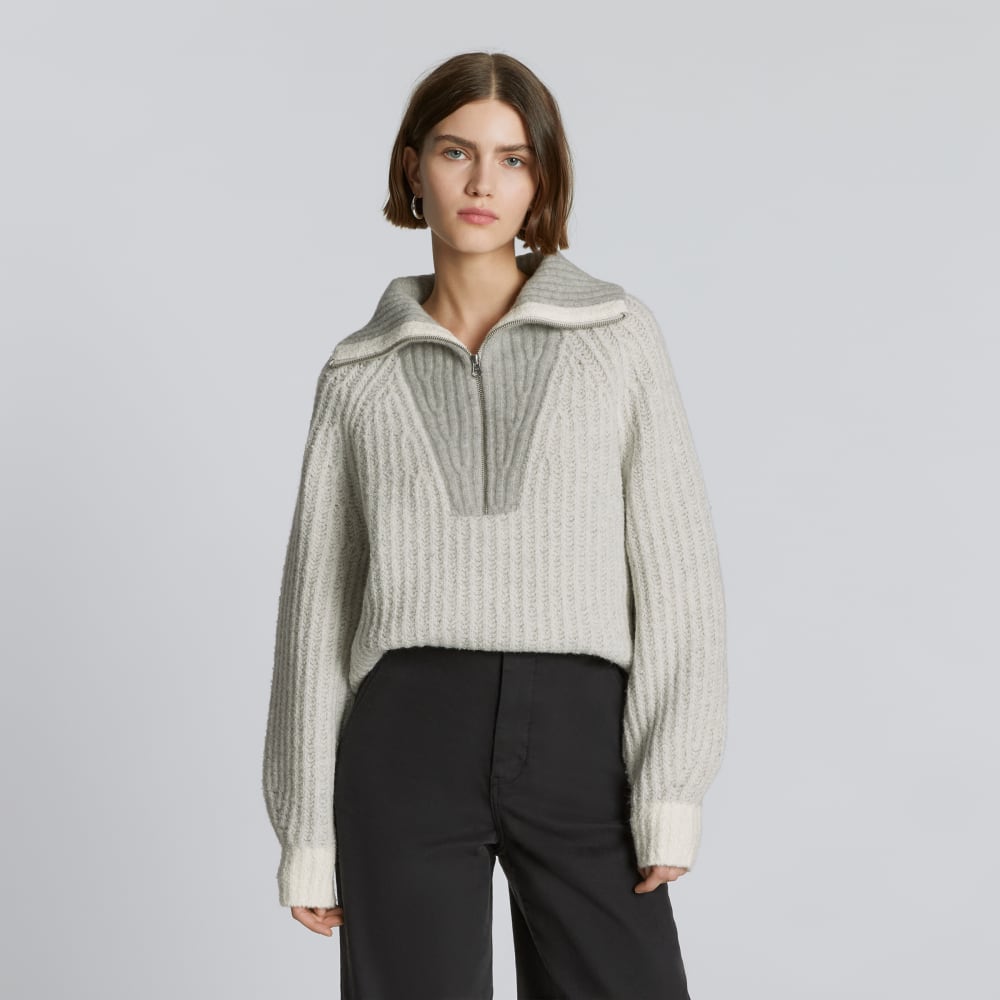 womens-luxe-teddy-ovr-half-zip-sweater-canvas-tan-heather-grey | primary