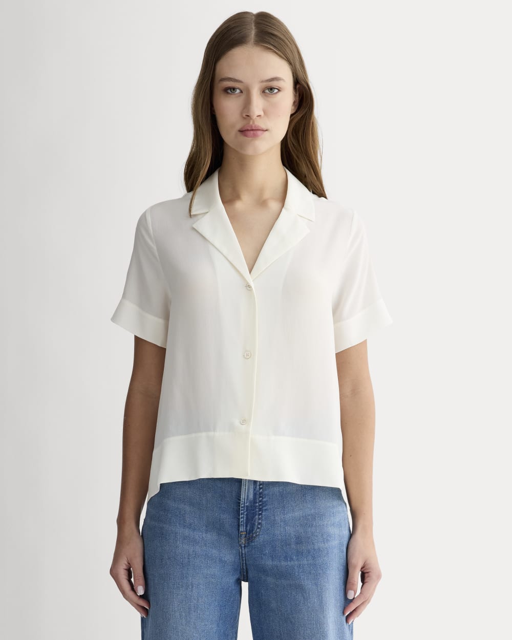 womens-clean-silk-short-sleeve-notch-shirt-off-white | primary