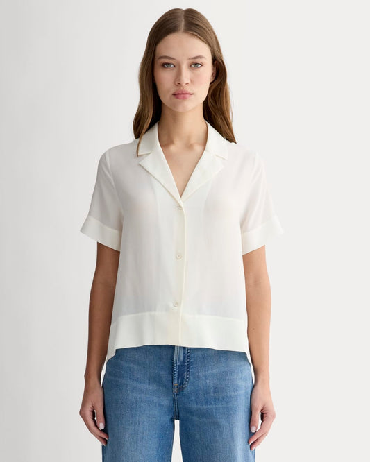 womens-clean-silk-short-sleeve-notch-shirt-off-white | primary