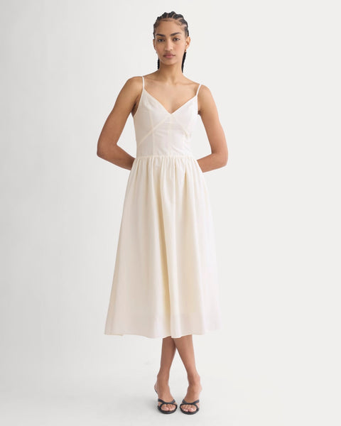 Everlane Midi Dress In Cotton Silk Voile In Bone, Size 2
