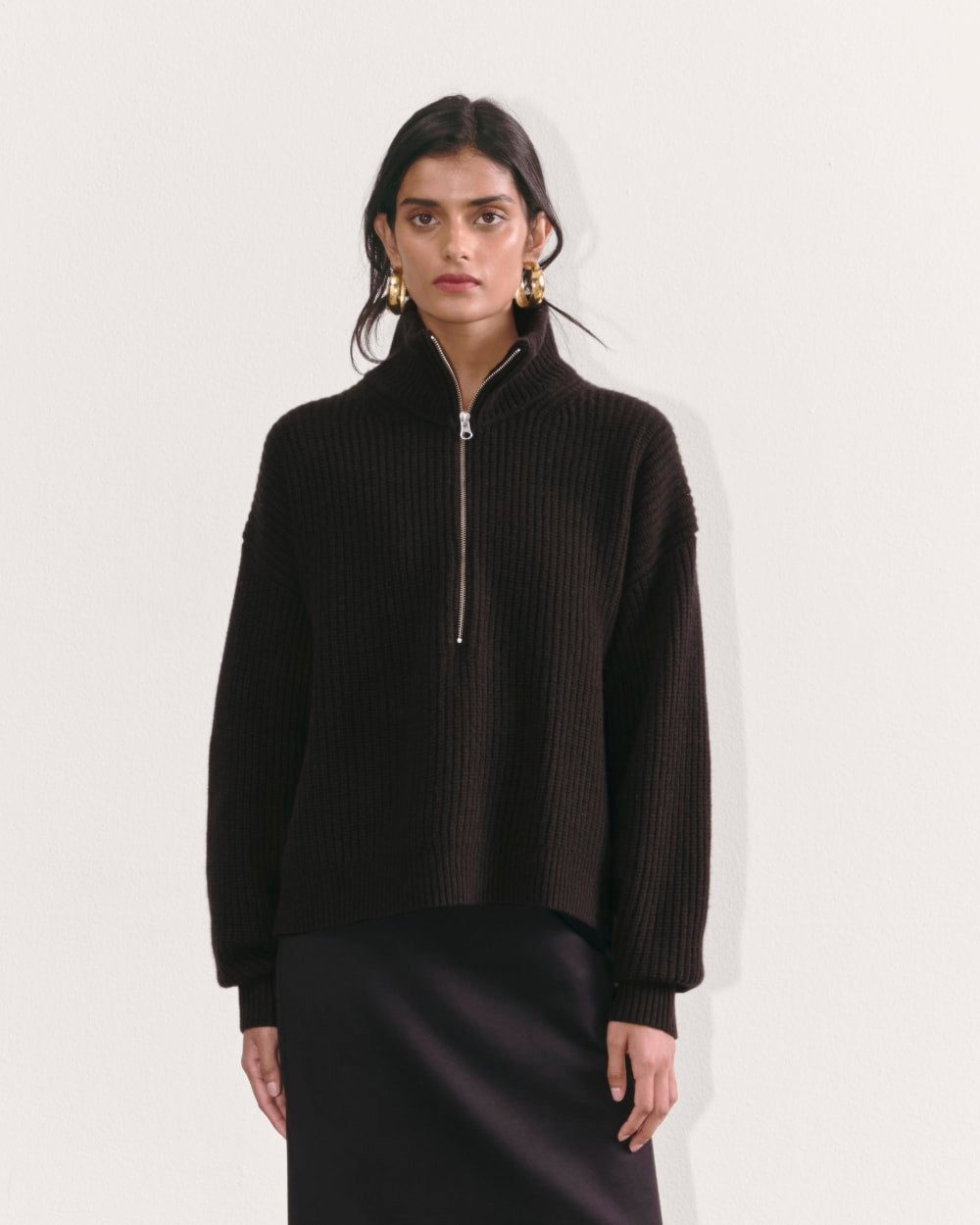 womens-felted-merino-halfzip-sweater-black | primary